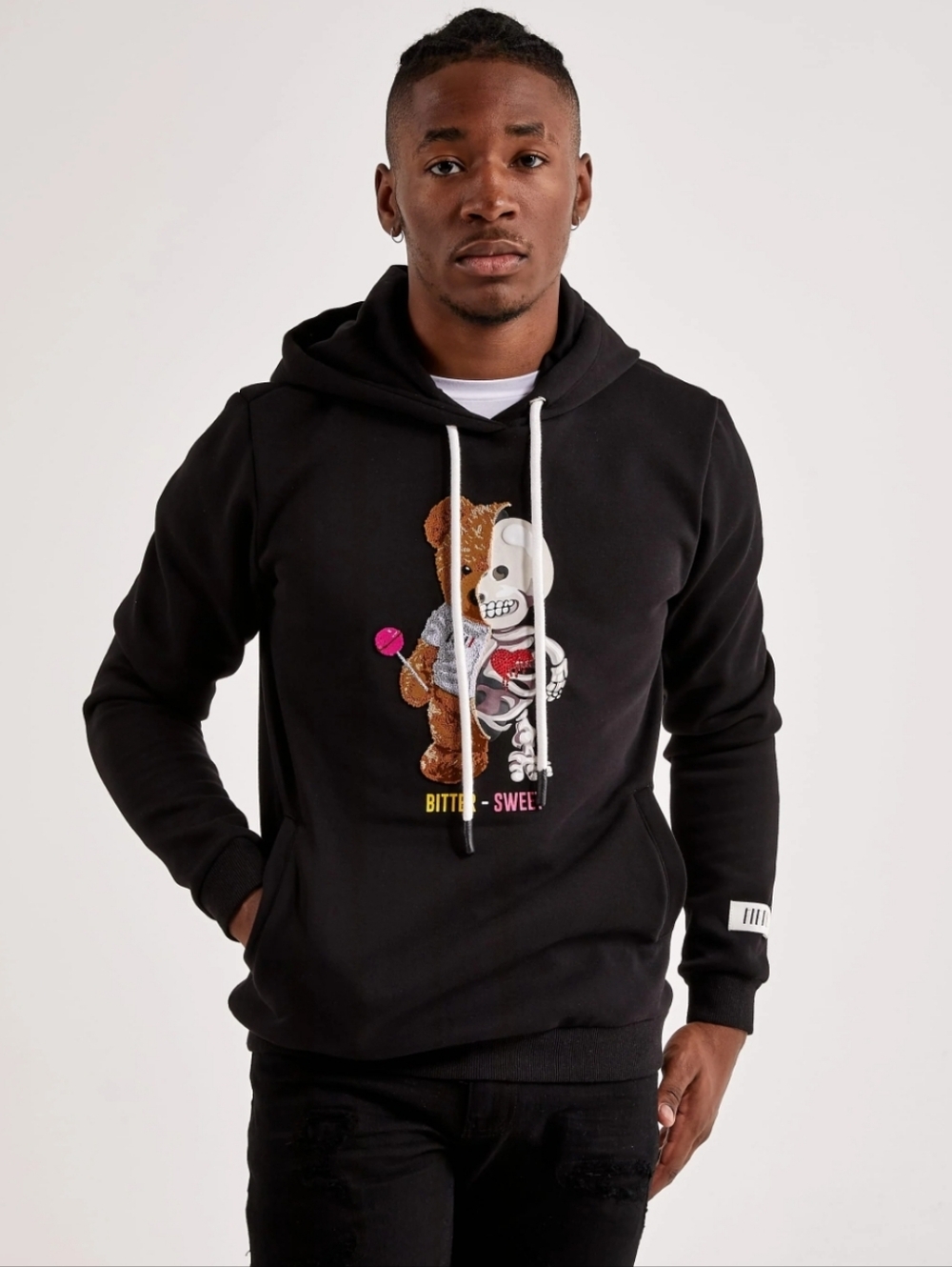 FIFTH LOOP Bitter-Sweet 3-D Bear Skeleton Hoodie Lollipop FIFLP BKYS Black Sz XL